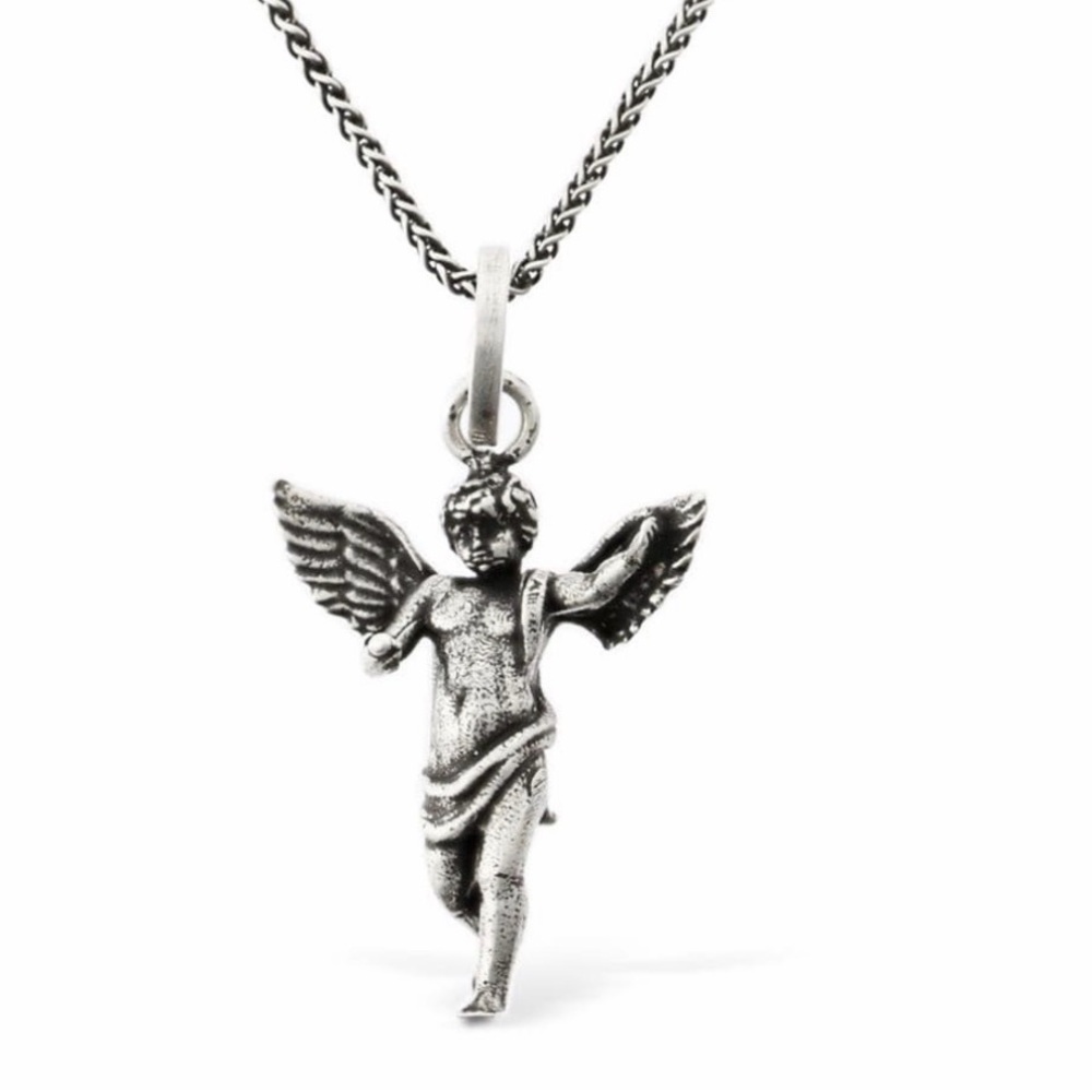 Saint Laurent Silver Angel Pendant Necklace